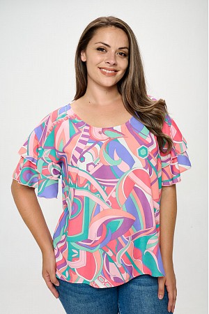 DOUBLE LAYER SLEEVE WOVEN TOP