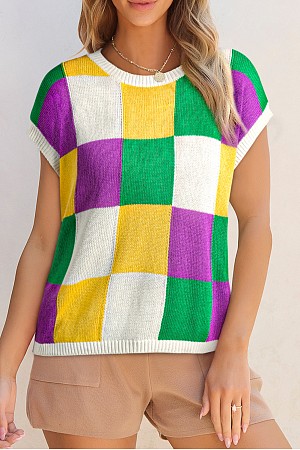  Purple Color Block Cap Sleeve ...