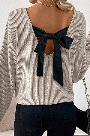 Ribbed V Neck Contrast Ribbon  ...