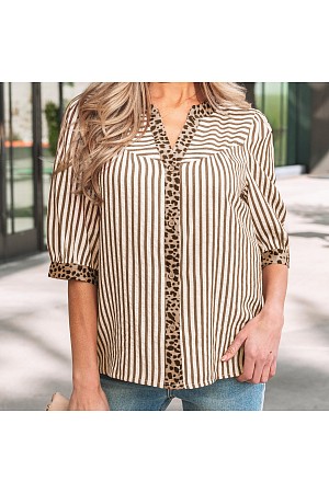  V Neck Button Down Half Sleev ...