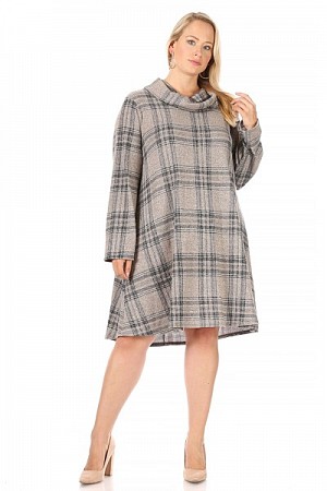 Plus size plaid cowl neck dres ...
