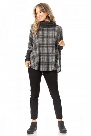 Plus size plaid top with butto ...